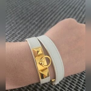 Hermes Rivale White and Gold Bracelet